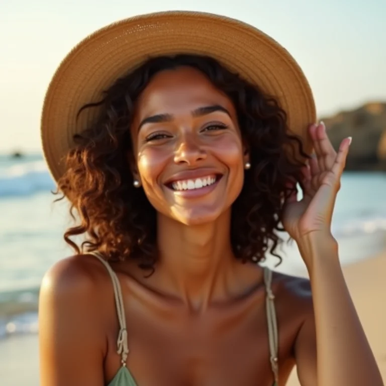 Mulher aproveitando as praias secretas do Sudeste.