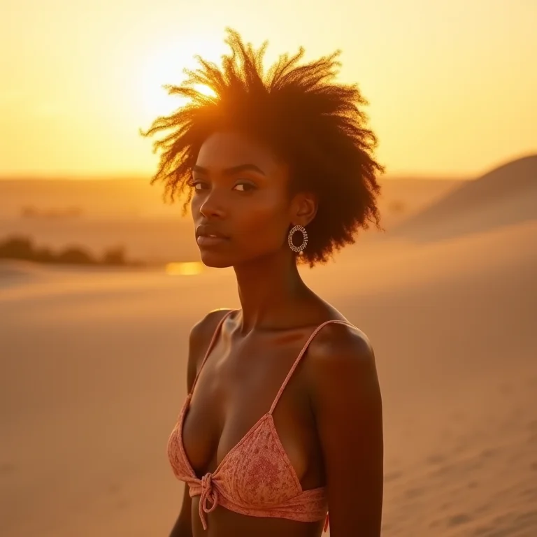 Mulher caminhando na praia de Jericoacoara ao pôr do sol