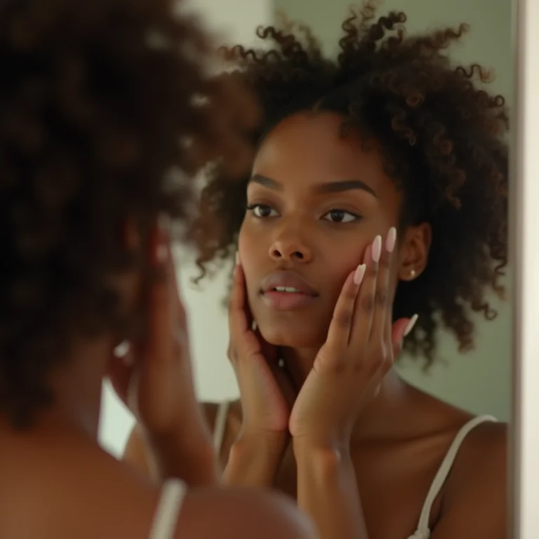 Mulher checando a pele após esfoliação