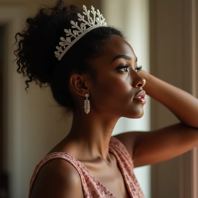Mulher colocando tiara no cabelo