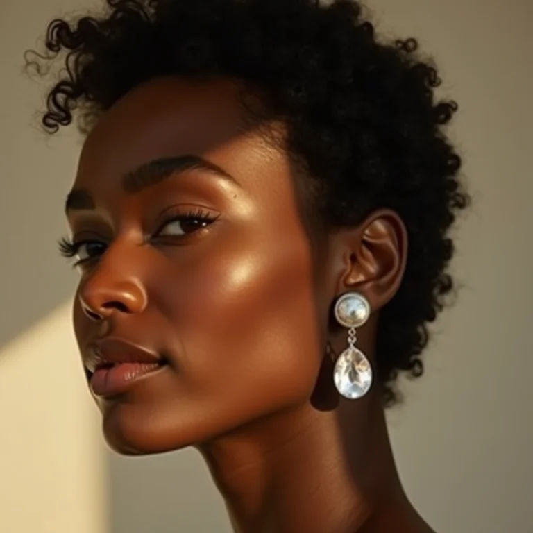 Mulher com brincos de prata modernos