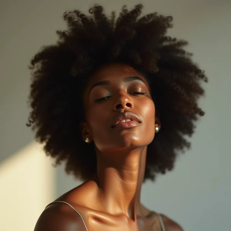Mulher com cabelo afro praticando respiração para controlar a raiva