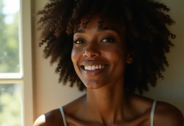 Mulher com cabelo brilhante e saudável, maizena para hidratação capilar