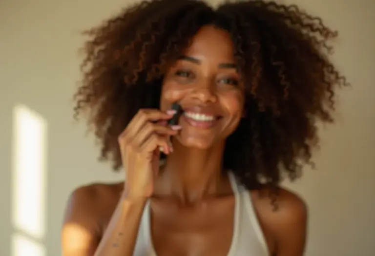 Mulher com cabelo ondulado modelando os fios sem calor