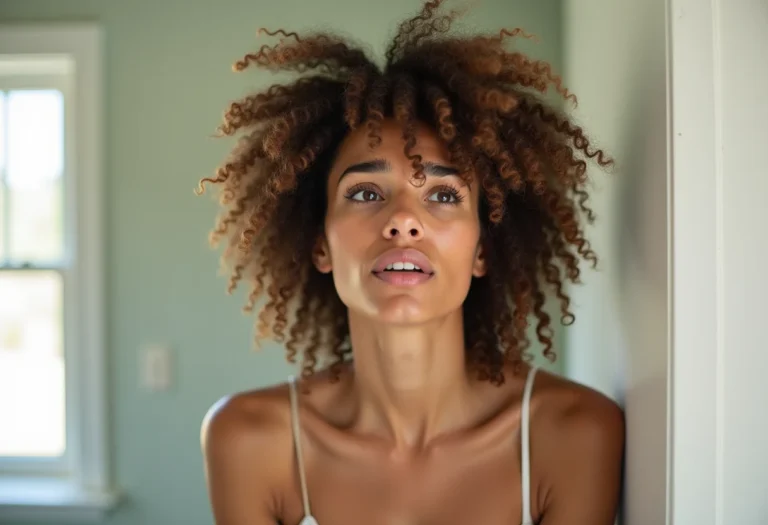 Mulher com cabelo poroso e ressecado demonstra frustração