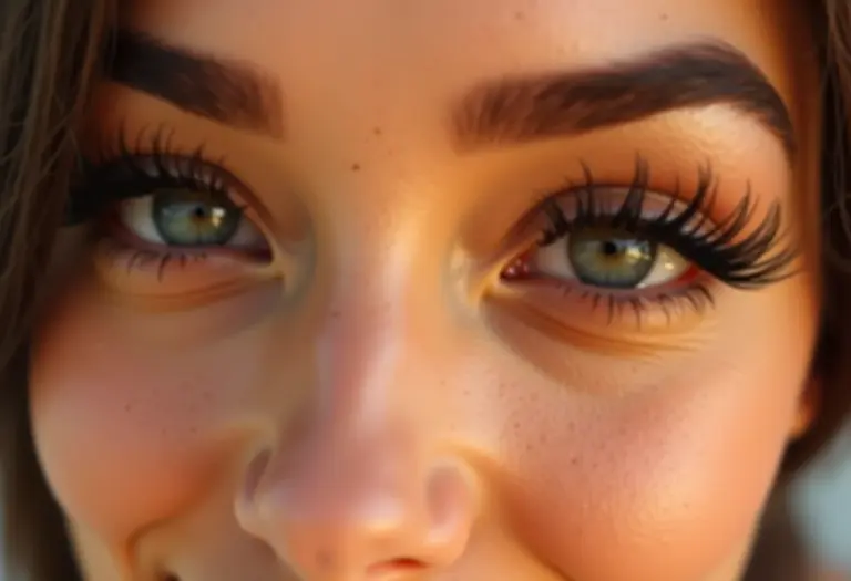 Mulher com cílios postiços impecáveis