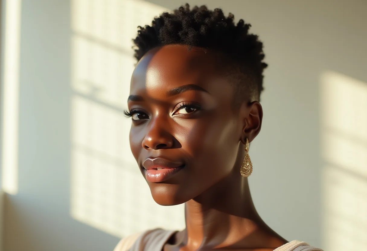 Mulher com corte de cabelo curto moderno e estiloso
