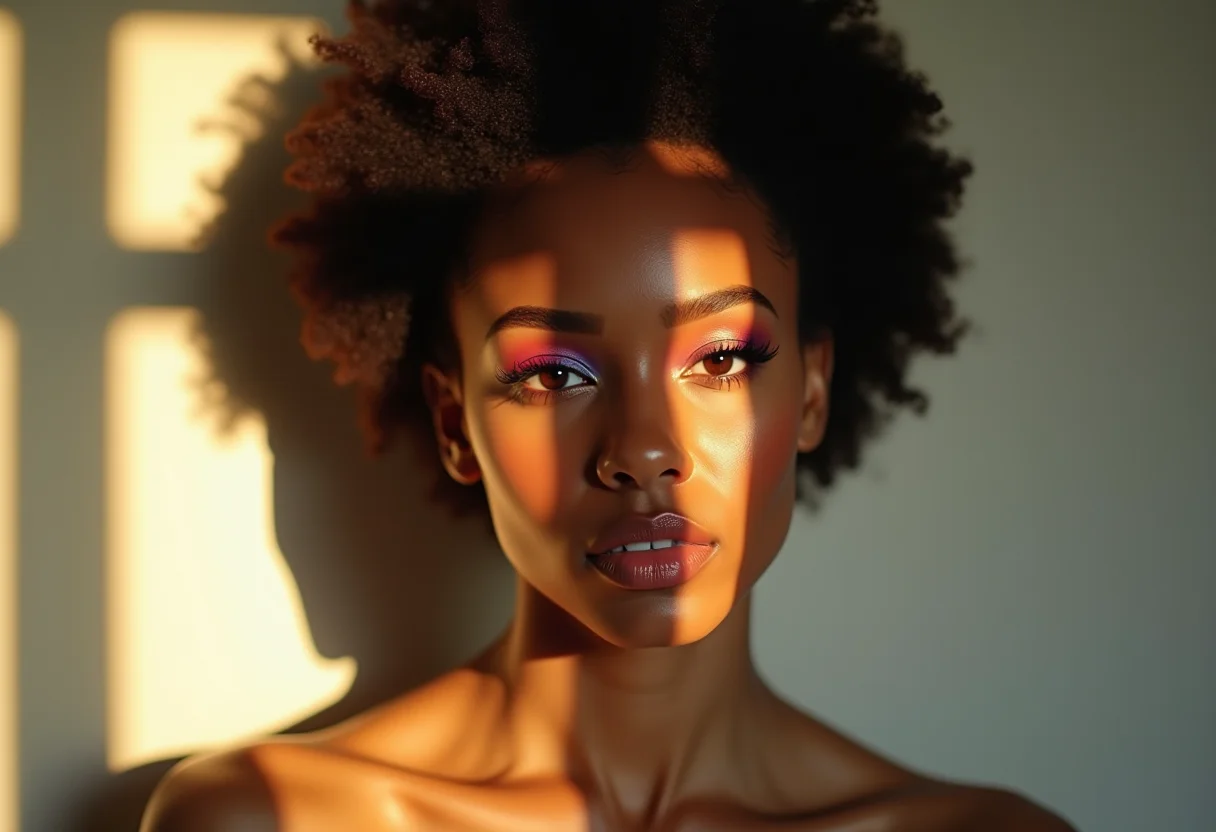 Mulher com maquiagem colorida vibrante e ousada