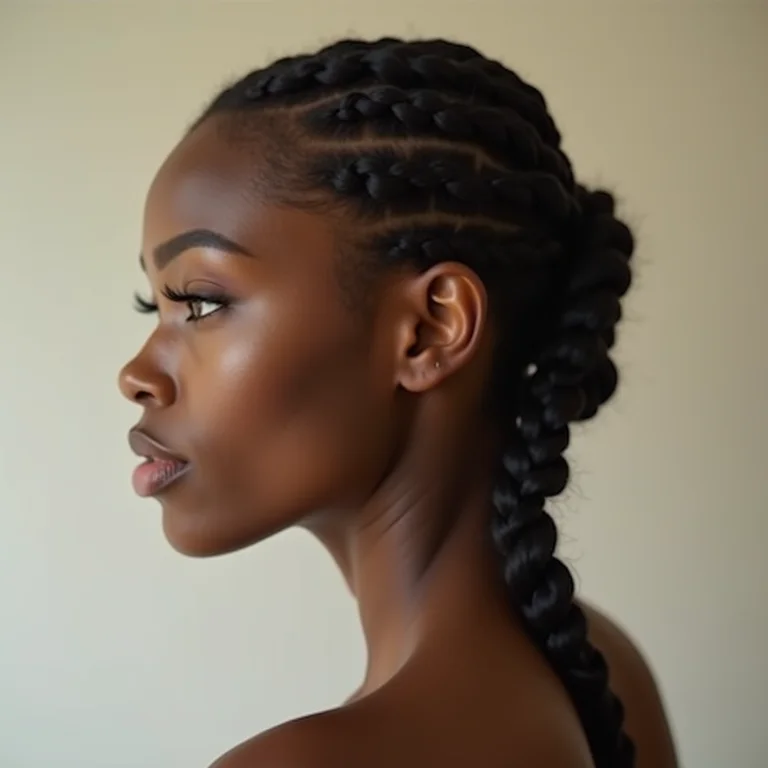 Mulher com meio preso e trança em cabelo longo.