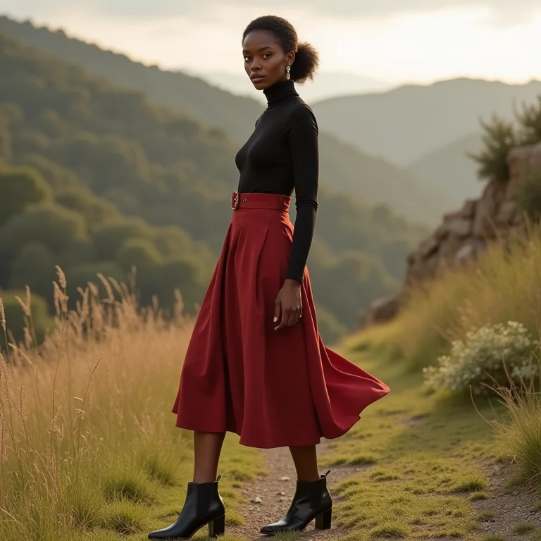 Mulher com saia midi e Chelsea boots