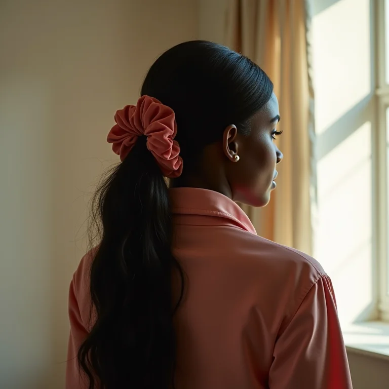 Mulher com scrunchie de veludo no cabelo