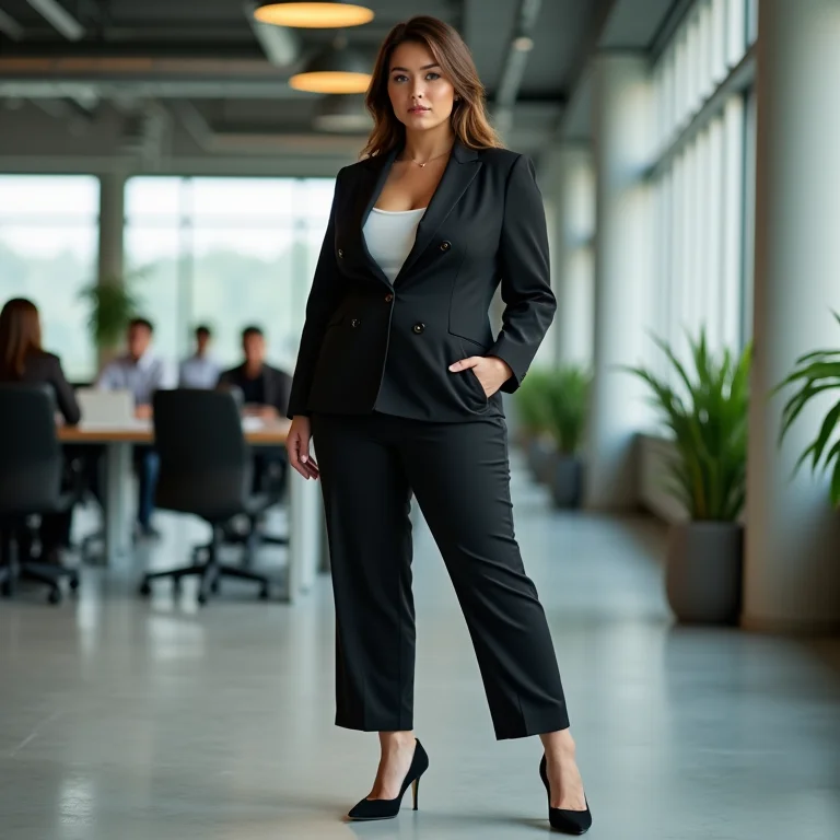 Mulher com slingback de bico fino em ambiente de trabalho.