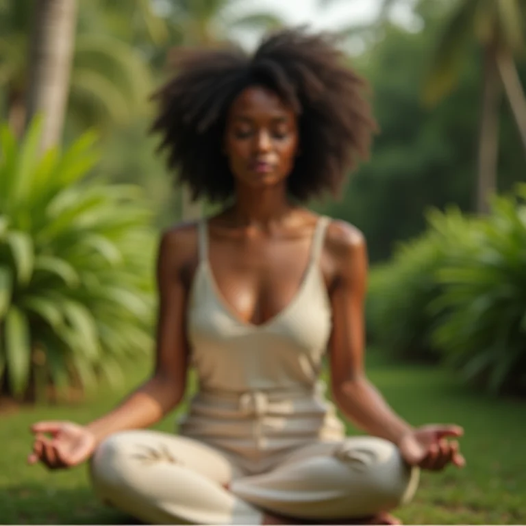 Mulher concentrada meditando na natureza