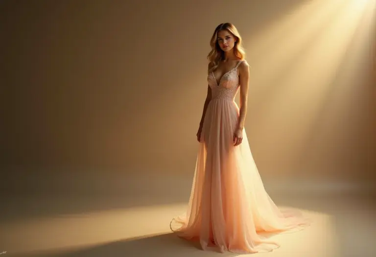 Mulher confiante vestindo um elegante vestido de festa longo