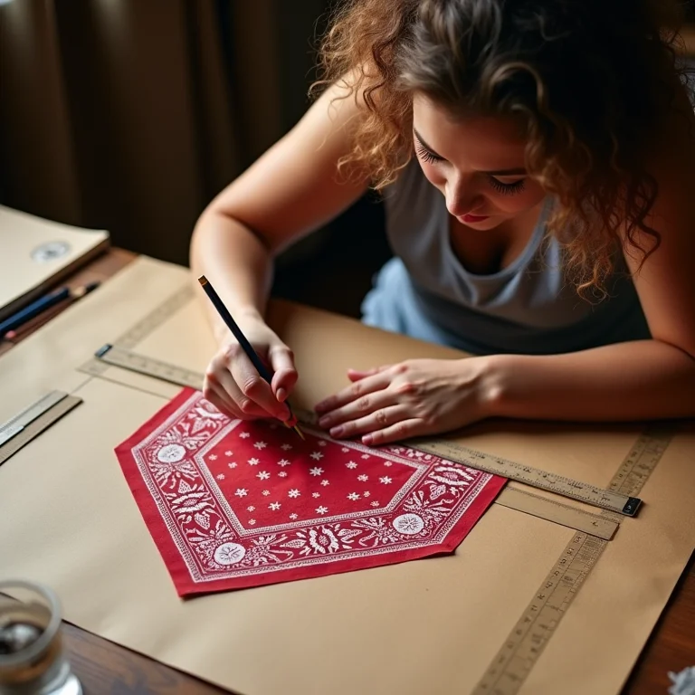 Mulher criando molde de babador bandana personalizado