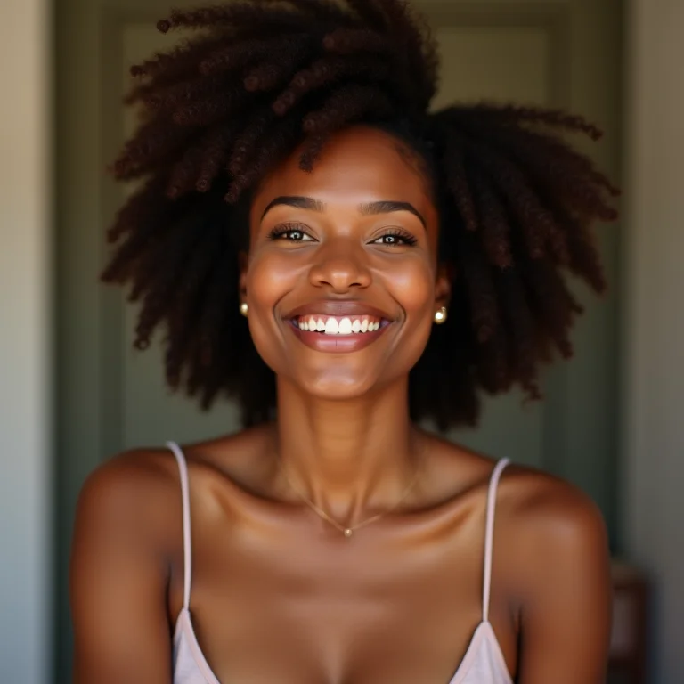 Mulher dando dicas de maquiagem com sorriso amigável