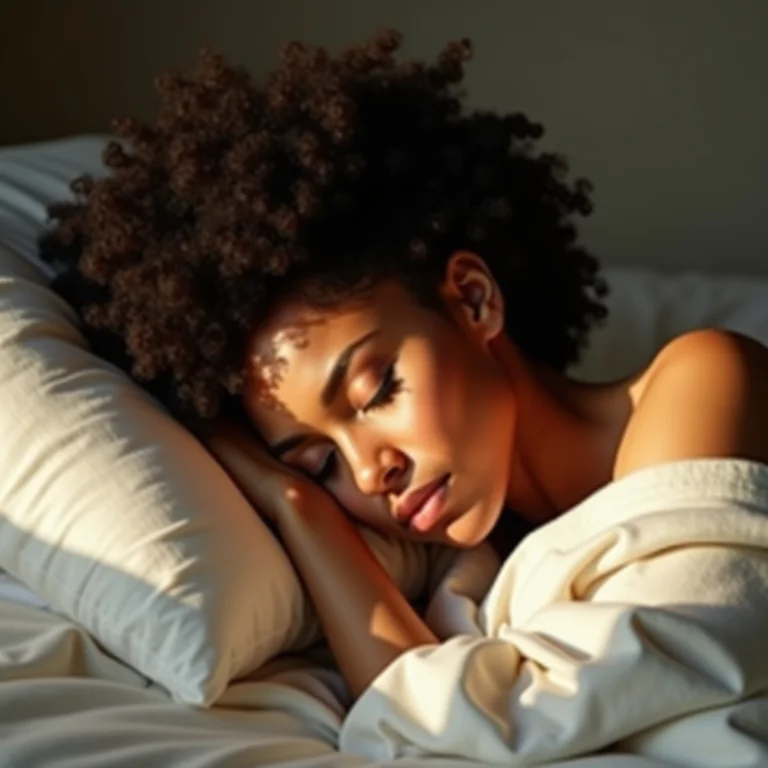 Mulher de cabelos cacheados meditando para melhorar o sono