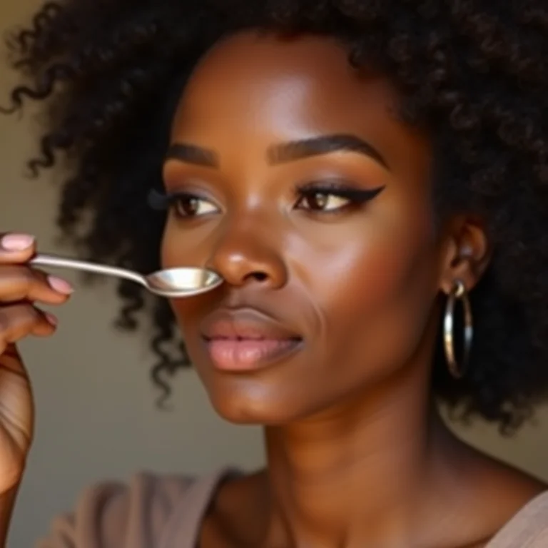 Mulher demonstrando truque de maquiagem com colher