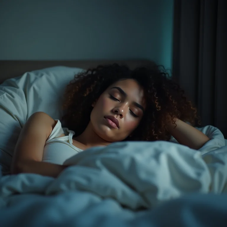 Mulher dormindo tranquilamente em uma cama confortável