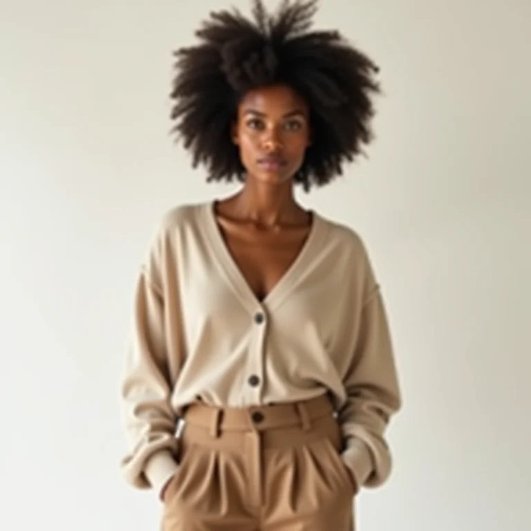 Mulher elegante usando cardigan como blusa