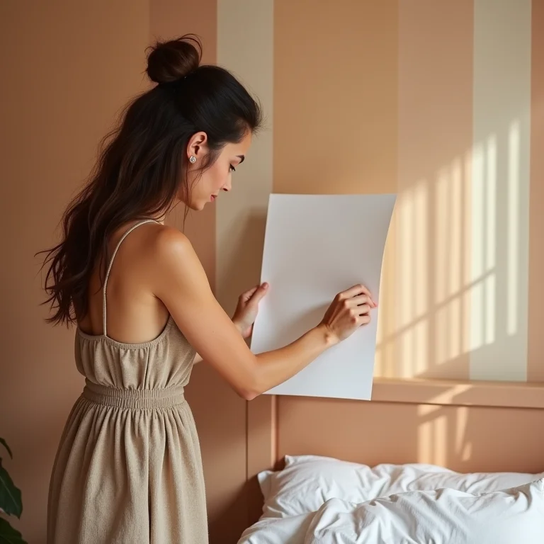 Mulher escolhendo a cor do papel de parede para o quarto