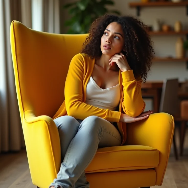 Mulher escolhendo móvel colorido para apartamento