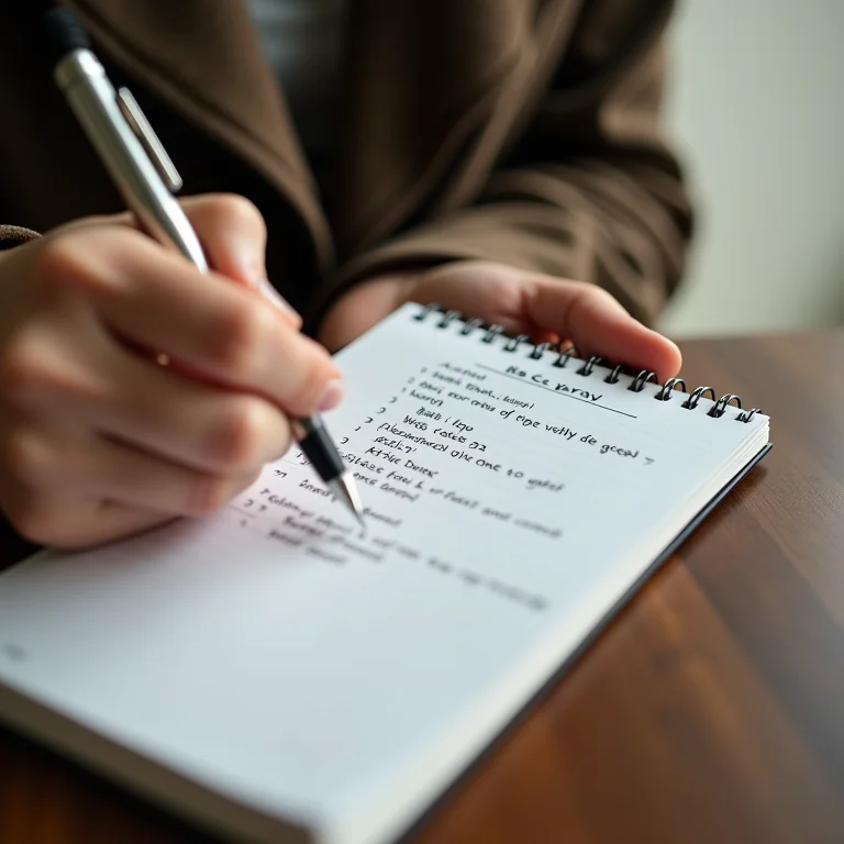 Mulher escrevendo lista clara e concisa em bloco de notas