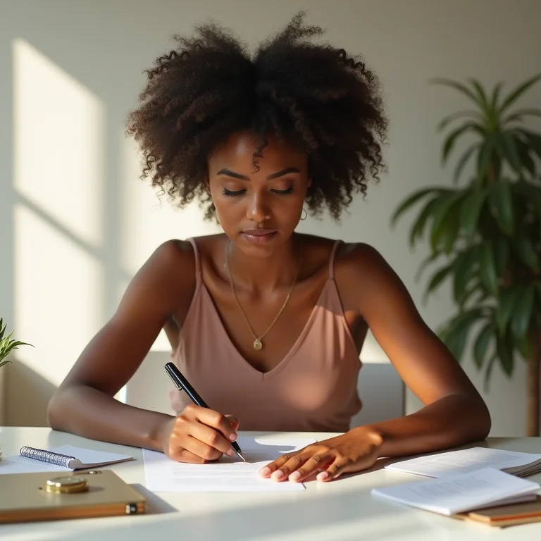 Mulher escrevendo notas de agradecimento
