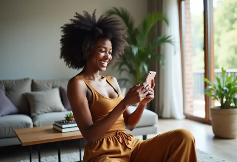 Mulher estilosa usando calça slouchy em ambiente moderno.