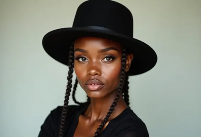 Mulher estilosa usando uma cartola preta