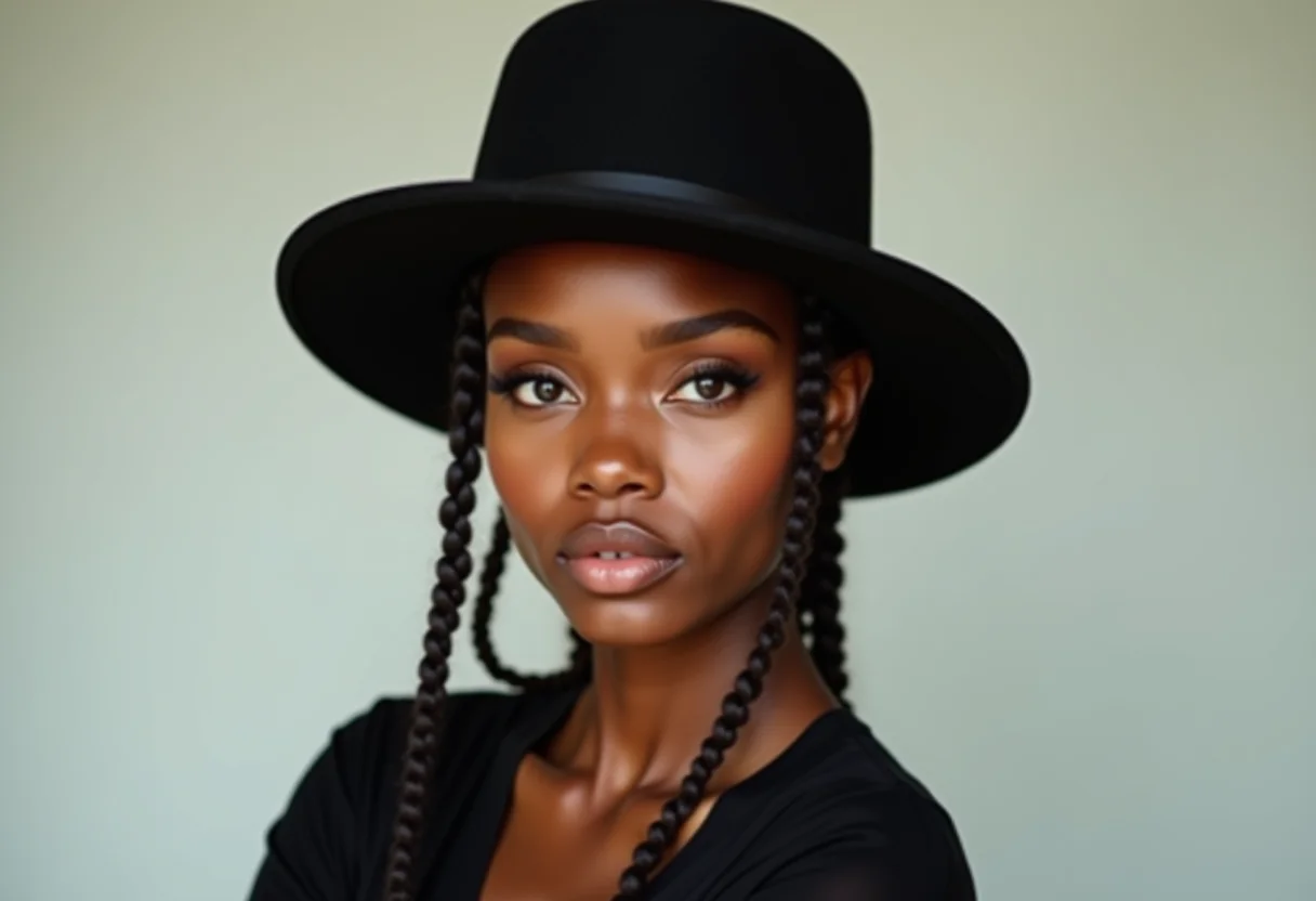 Mulher estilosa usando uma cartola preta