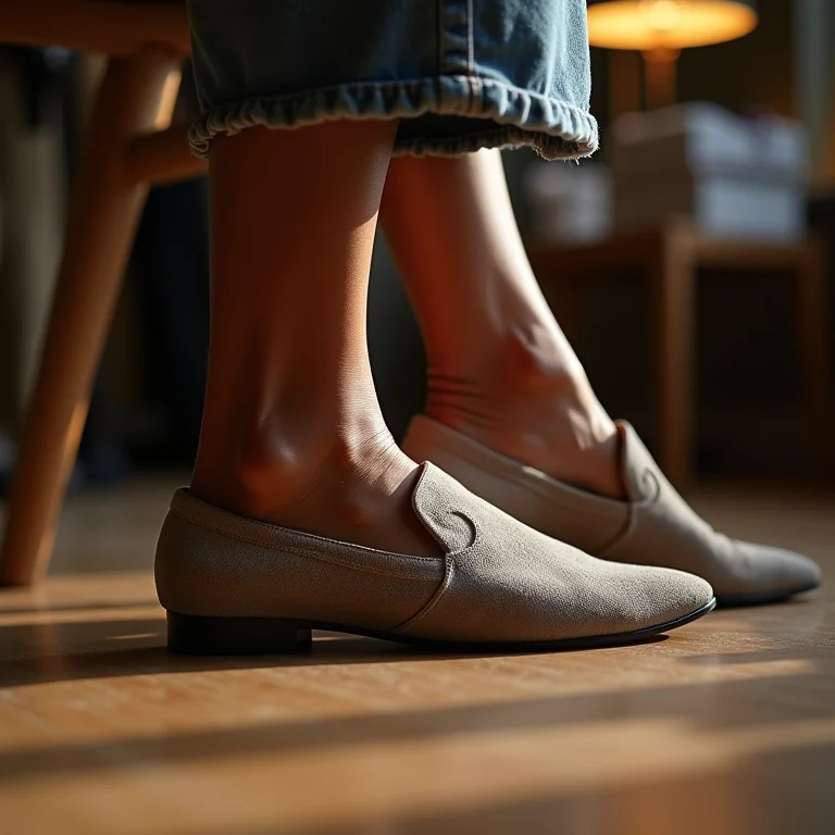 Mulher experimentando sapatos em uma loja.