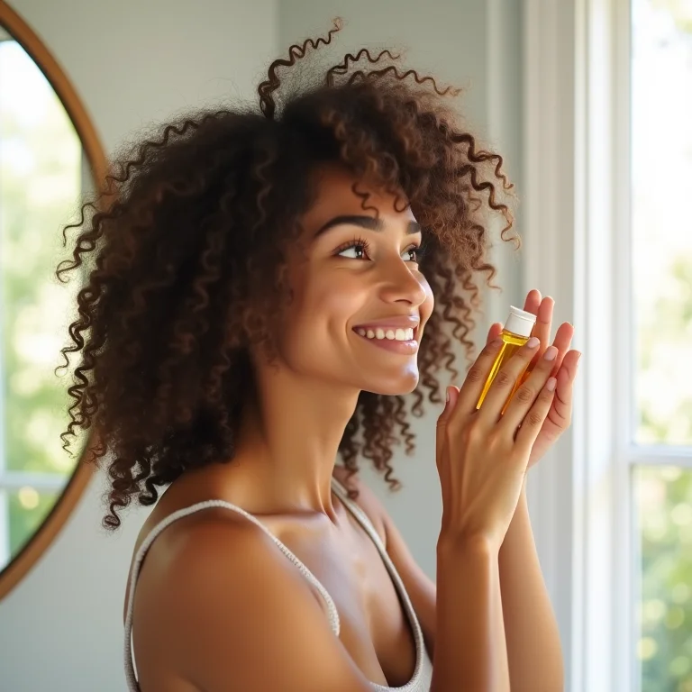 Mulher fazendo umectação capilar