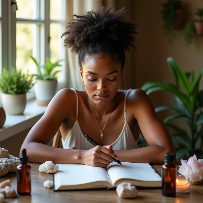 Mulher focada na intuição e cura interior no horóscopo de Virgem