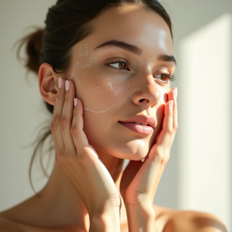 Mulher hidratando a pele com óleo de limpeza.