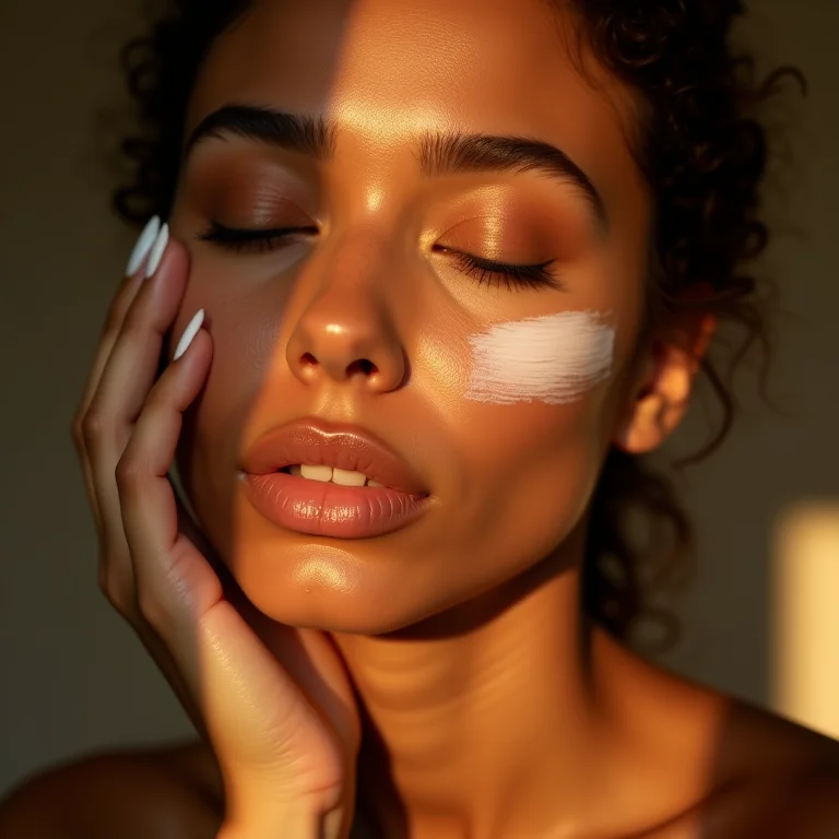 Mulher hidratando a pele com primer.