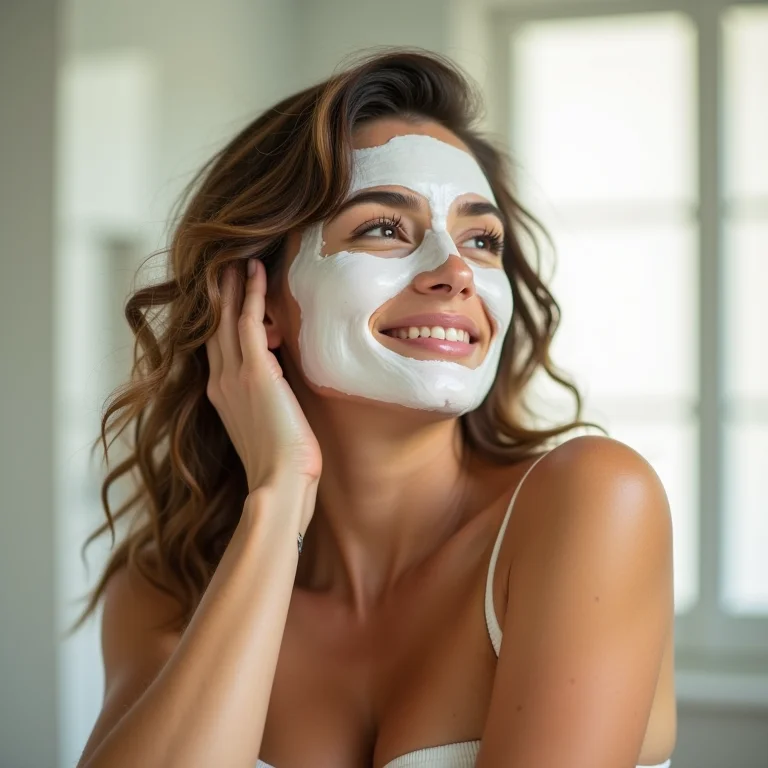 Mulher hidratando os cabelos em casa