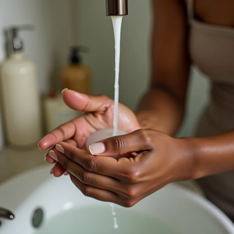 Mulher lavando as mãos com sabonete natural