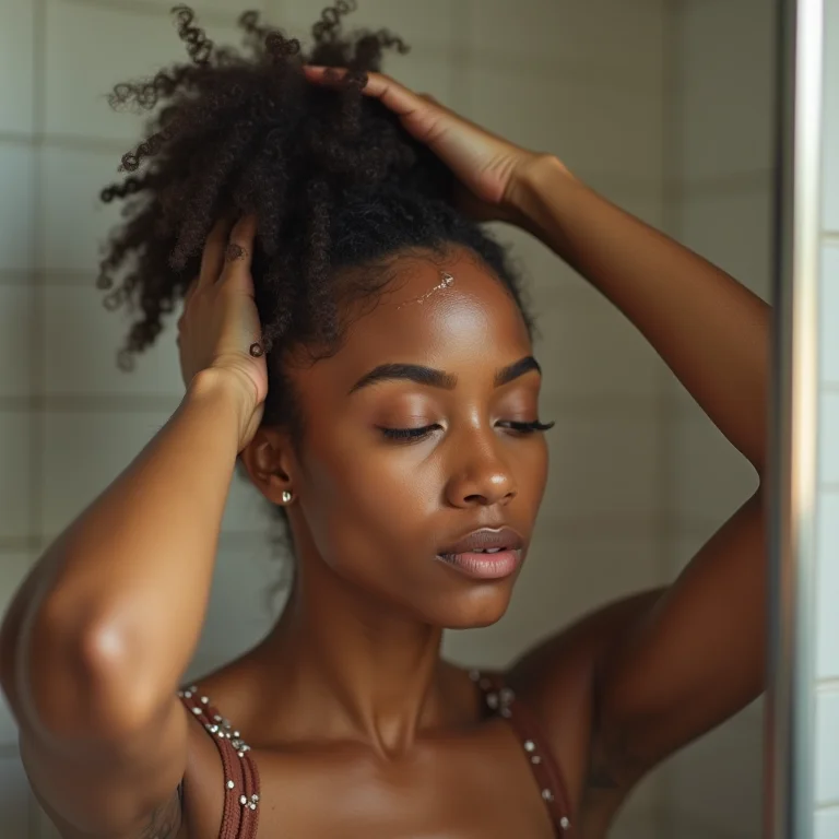 Mulher lavando o cabelo com pouco shampoo