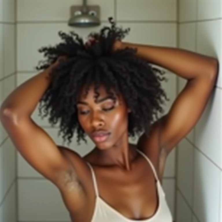 Mulher lavando os cabelos com shampoo suave