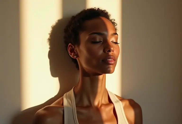 Mulher meditando com os olhos fechados