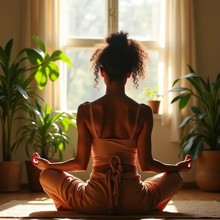 Mulher meditando em ambiente calmo para gerenciamento de estresse