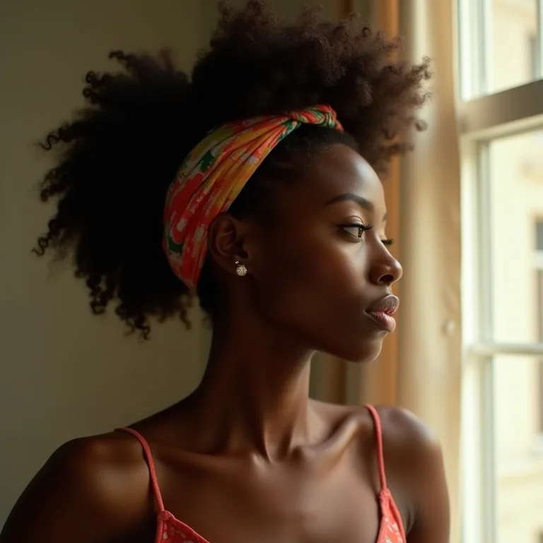 Mulher negra com cabelo natural usando headband colorida
