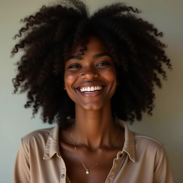 Mulher negra com cachos definidos e cheios de vida