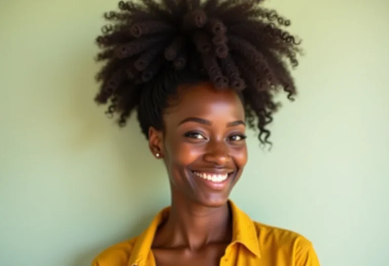 Mulher negra com coque abacaxi exuberante