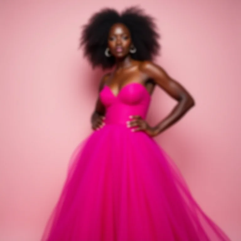 Mulher negra com vestido vibrante fúcsia no Oscar 2025