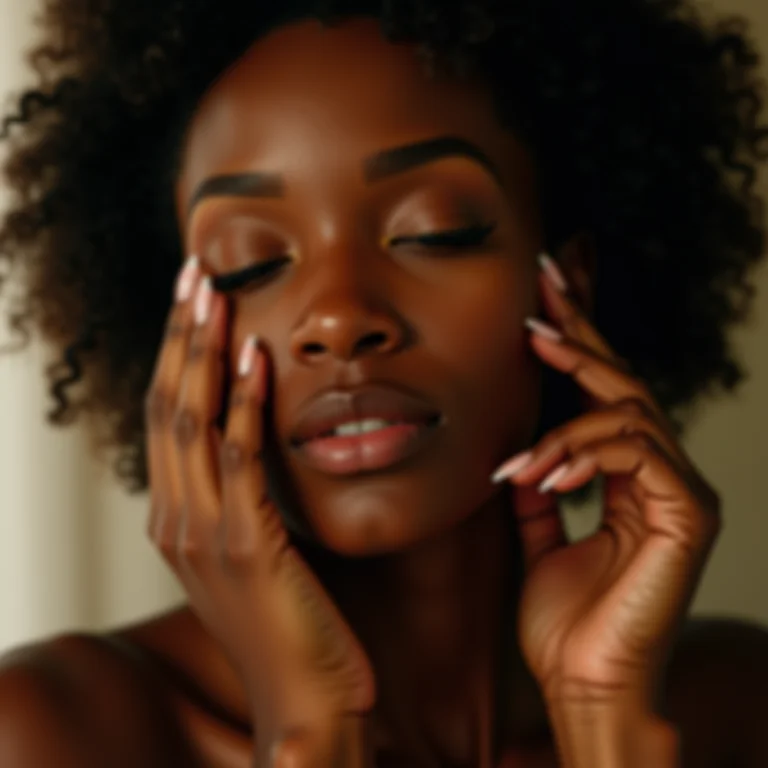 Mulher negra controlando a oleosidade da pele com primer.