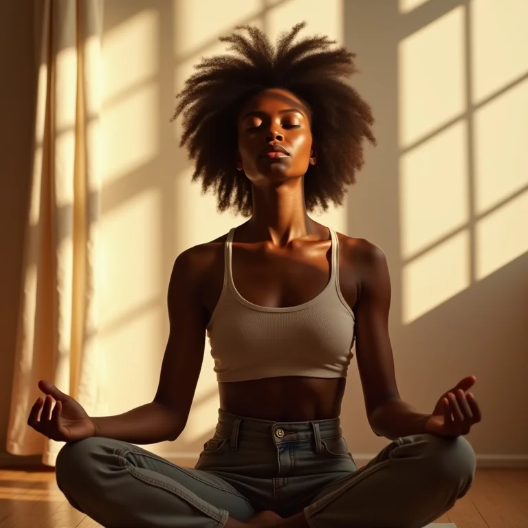 Mulher negra meditando para alívio do estresse