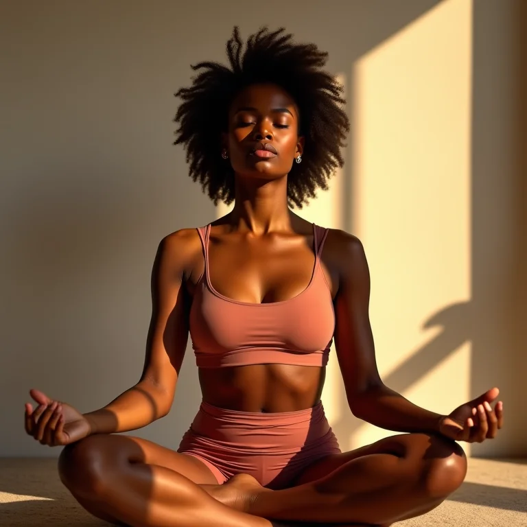 Mulher negra meditando para reduzir ansiedade e depressão