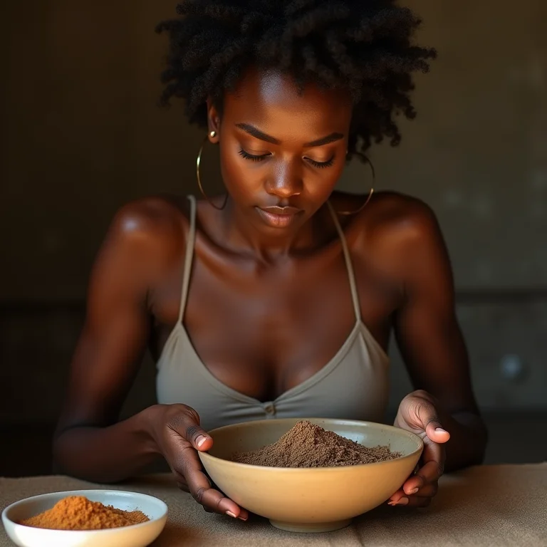 Mulher negra preparando tinta caseira não tóxica.